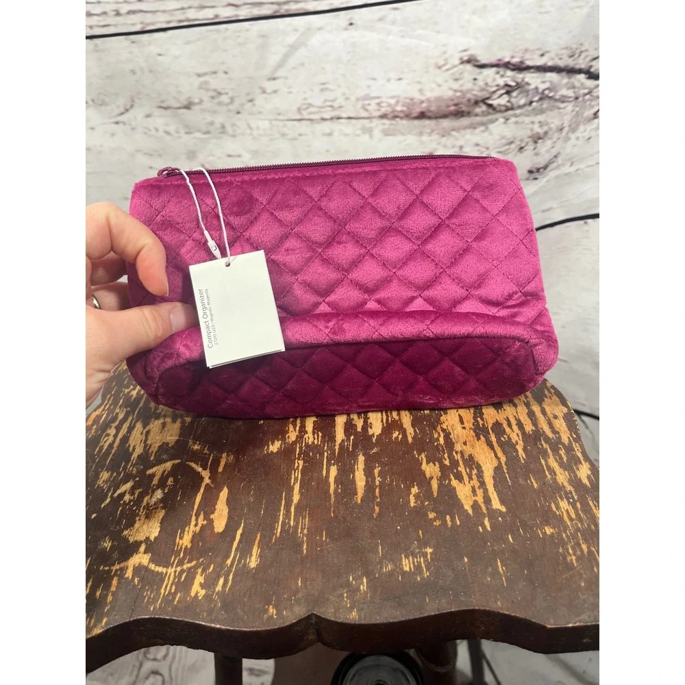 Vera Bradley Quilted‎ Velour Cosmetic Makeup Organizer Bag Pouch Fuchsia Pink